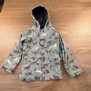 Hatley Kids Blue Labrador Dog Print Hooded Rain Jacket Size 7 Waterproof Coat